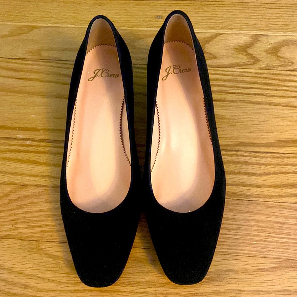 J Crew Suede low stacked heels